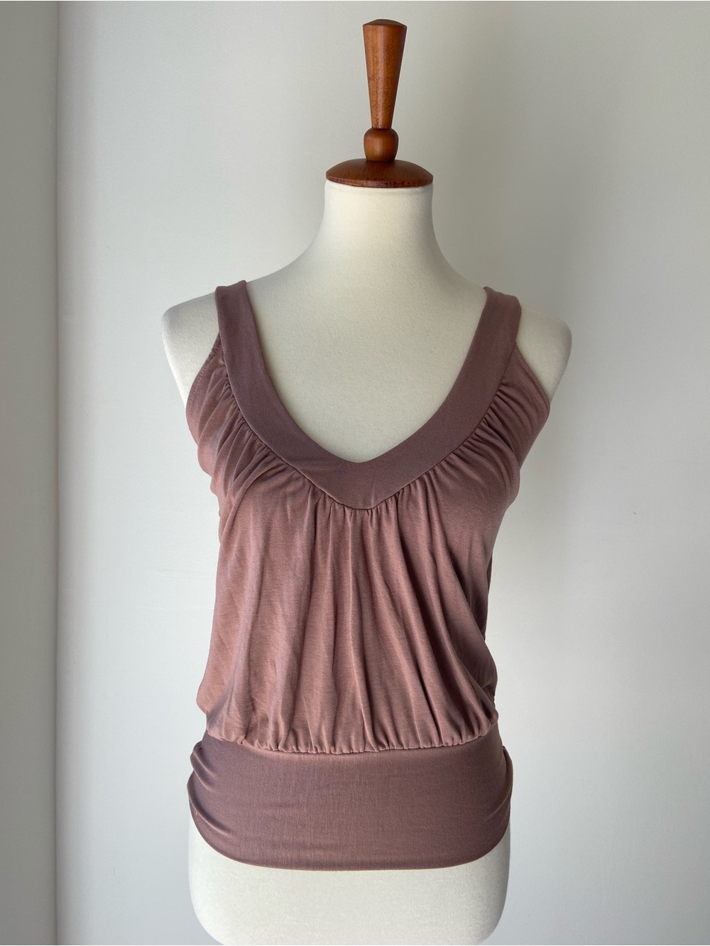 Vintage women’s  Ruched V-Neck Tank Top with tie back in rosewood